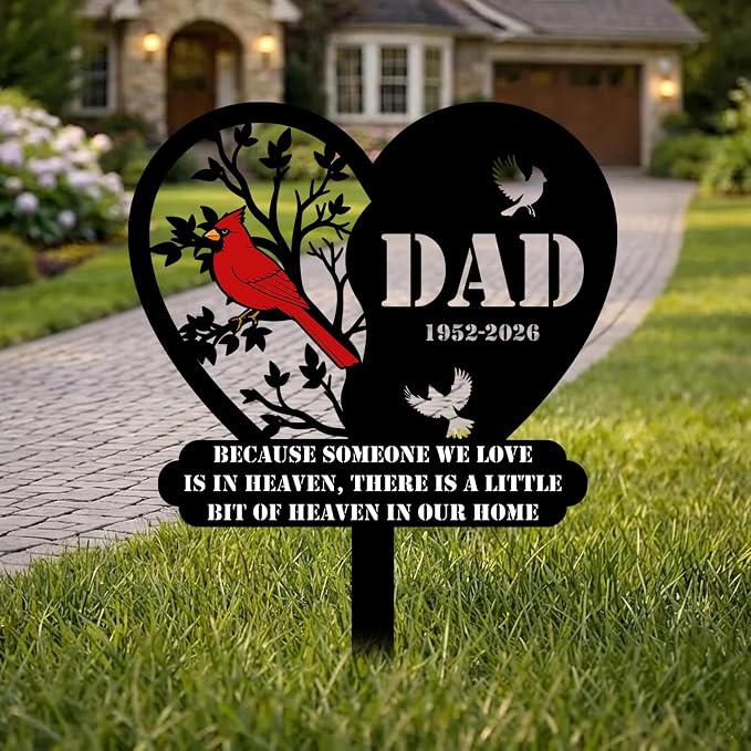 Personalized Cardinal Garden Sign with Stakes, Custom Yard Decor Outdoor, Memorial Gift for Mom/Dad, Garden Plaque Sympathy Gifts, loss loved Ones Cardinal Sign