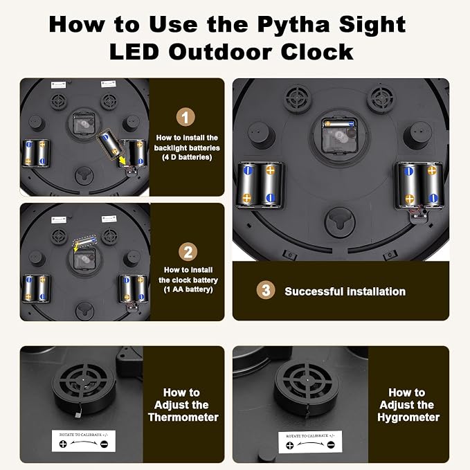 Pytha Sight Illuminated Large Indoor Outdoor Clocks Waterproof 18 Inch with Smart Night Light Sensor,Star World Map Design with Thermometer & Hygrometer for Patio, Pool, Garden,Housewarming Gift