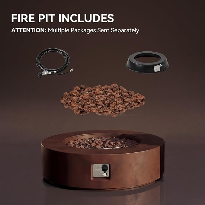 COSIEST Outdoor Propane Fire Pit Coffee Table w Dark Bronze 42 inch Round Base Patio Heater, Certified, 50,000 BTU Stainless Steel Burner, Free Lava Rocks, Waterproof Cover