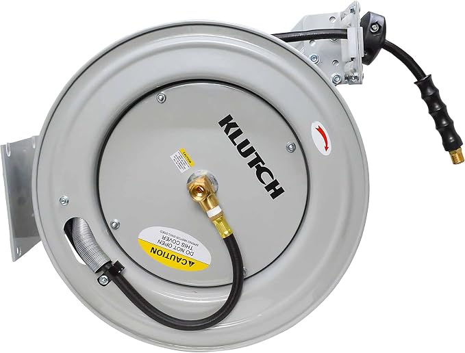 Klutch Auto Rewind Air Hose Reel - with 1/2in. x 50ft. Rubber Hose, 300 PSI