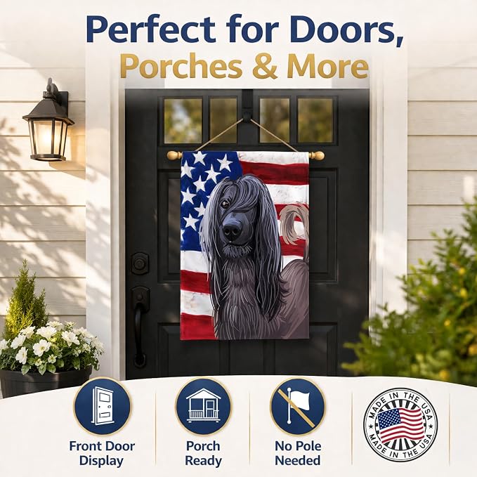 Caroline's Treasures CK6732CHF Taigan Dog American Flag House Flag Large Porch Sleeve Pole Decorative Outside Yard Banner Artwork Wall Hanging, Polyester, House Size, Multicolor