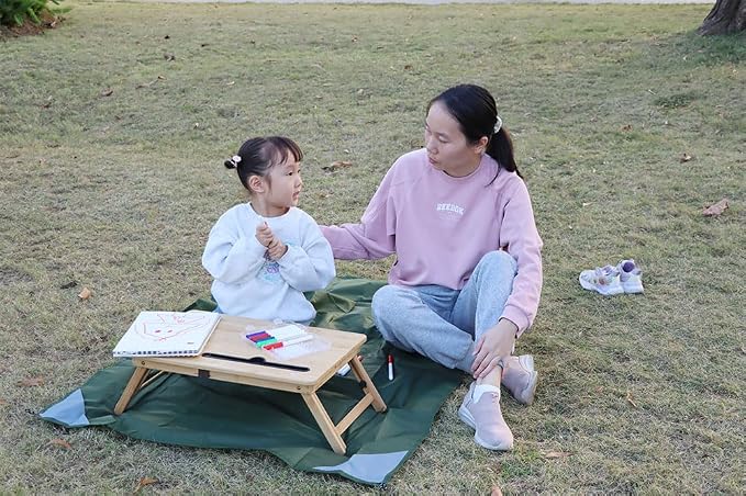 Orga'Neat Pocket Picnic Blanket, Beach Mat Waterproof Sandproof, Compact Lightweight Small Tarp for Camping, Hiking, Backpacking, Festival, Travel, Foldable in Bags (Army Green/Grey, 55"x39")