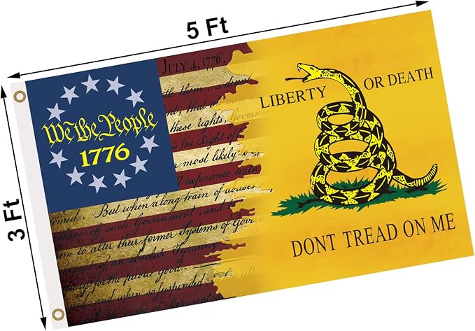 Double Sided Don't Tread On Me Flag 3x5 Ft, Gadsden Dont Tread On Me Flags Banner, 3 Ply USA American Rattlesnake Garden Flag Outdoor With UV Fade Proof