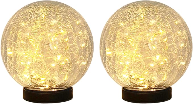 HOTEAGLE Solar Globe Lights Outdoor Waterproof-Large 2-Pack Solar Balls Lights for Outside Garden-Cracked Glass Ball Solar Lights for Garden Patio & Lawn Backyard Decor (Yellow, 5.9 inch)