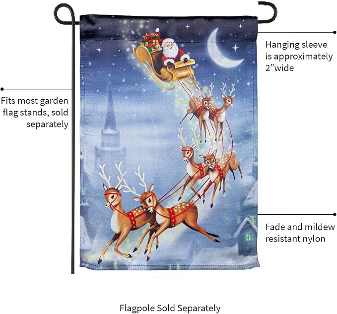 Evergreen Flag Santa Sleigh Lustre Garden Flag 12x18 Inches Double Sided | Christmas Garden Flag for Outside | Weather and Fade Resistant | Outdoor Flag For Yards and Gardens