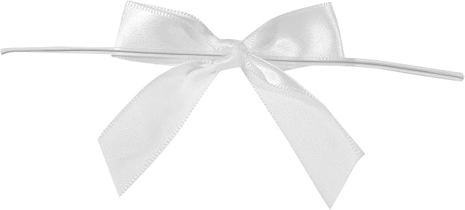 Reliant Ribbon 5171-03003-2X1 Satin Twist Tie Bows - Small Bows, 5/8 Inch X 100 Pieces, White