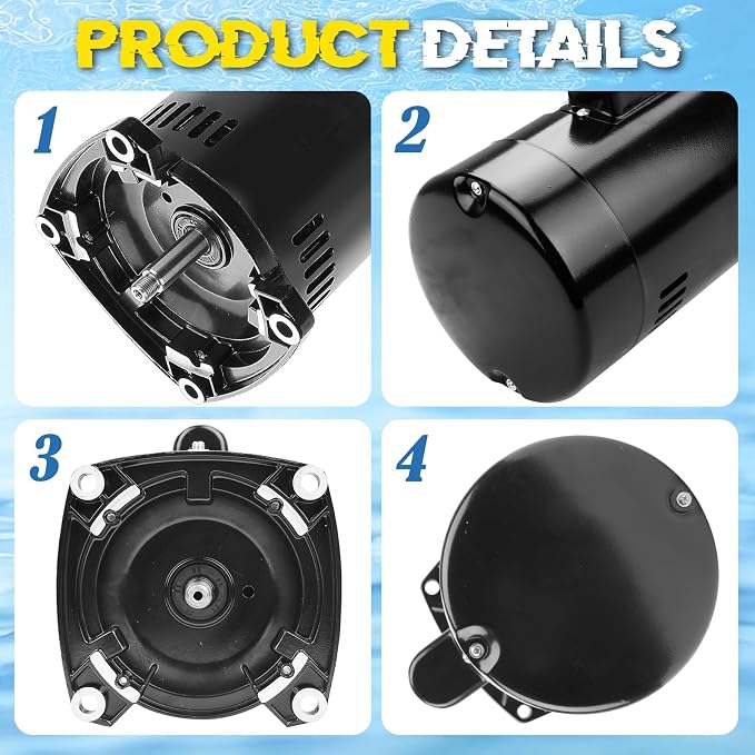 USQ1202 Pool Pump Motor 48Y Frame Fit for A.O. Smith/Century 2HP Motor | Fit for A.O. Smith/Century Pool and Spa Pump Motor, 3450 RPM, 48Y Frame, 230V, 10.4 Amps, Swimming Pool Motor