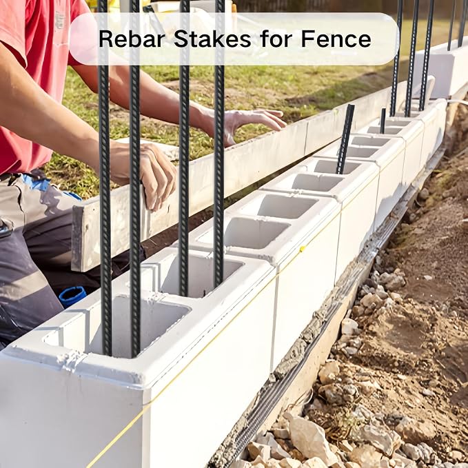 Rebar Stakes 16 Inch Heavy Duty 1/2 Inch Dia Straight Metal Spikes 20 Pack | Steel Ground Anchors with Chisel Point End for Plant Support, Garden Border,Landscape Edging