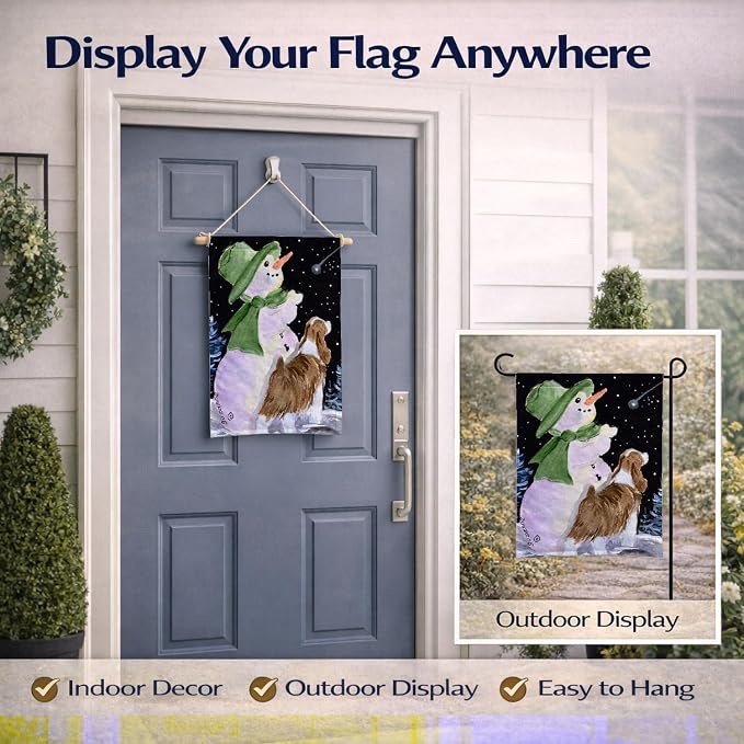 Caroline's Treasures SS8949GF Snowman with English Springer Spaniel Garden Flag Mailbox Flag Decorative Yard Flag Banner Outside Patio Artwork Yard Flower Beds, Garden Size, Multicolor