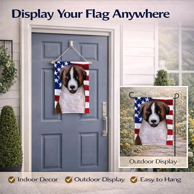 Caroline's Treasures CK6477GF Cao de Gado Transmontano American Flag Garden Flag Mailbox Flag Decorative Yard Flag Banner Outside Patio Artwork Yard Flower Beds, Garden Size, Multicolor