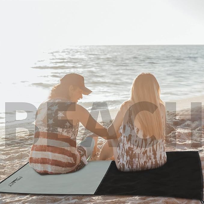 Frelaxy Pocket Picnic Blanket, Waterproof Sandproof Beach Mat, Compact Camping Tarp for Festivals, Hiking, Travel, Outdoor Recreation (Grey, 35'' x 57'')