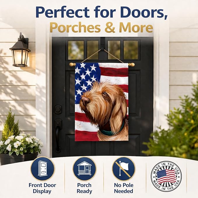 Caroline's Treasures CK6553CHF Griffon Fauve de Bretagne American Flag House Flag Large Porch Sleeve Pole Decorative Outside Yard Banner Artwork Wall Hanging, Polyester, House Size, Multicolor