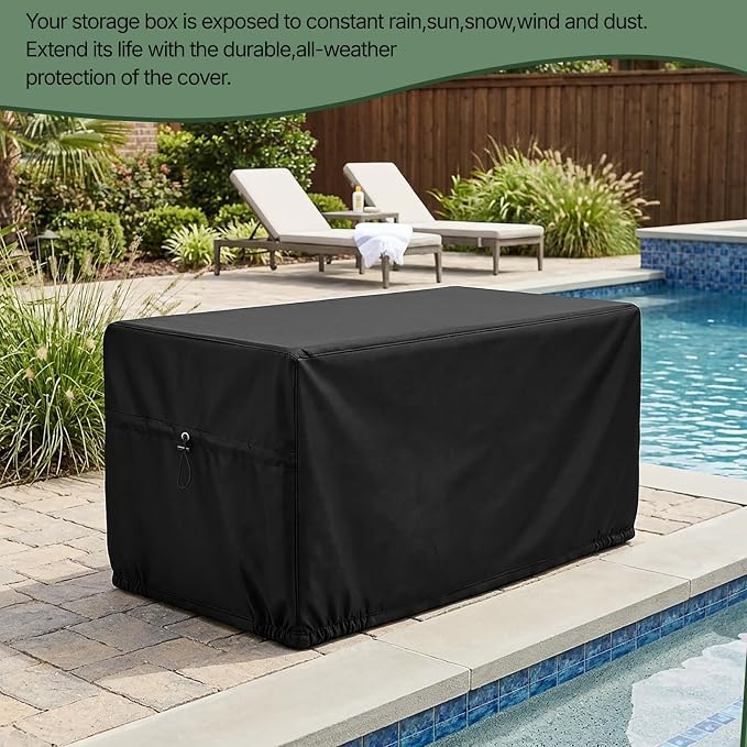 SheeChung Deck Box Cover Waterproof,Patio Storage Box Cover(52"Lx26"Wx26"H) | Heavy Duty 600D Polyester Oxford Cover,Fits Compact Deck Boxes,Adjustable Drawstrings,Anti-fouling