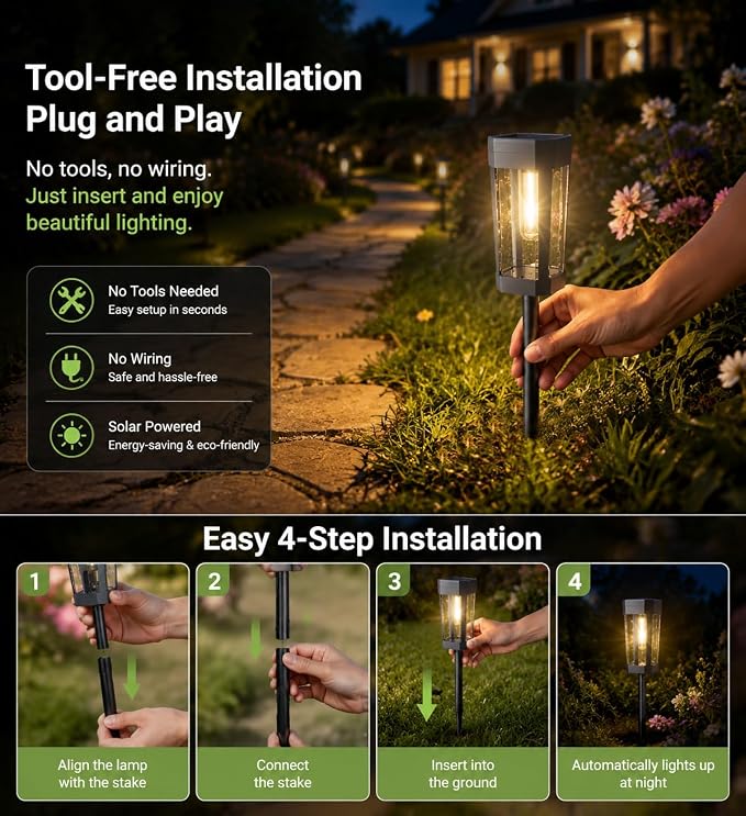 Solar Lights Outdoor Waterproof – 10 Pack Solar Powered Garden Pathway Lights - IP65 LED Landscape Lighting for Walkway Patio Lawn Yard Porch Decor