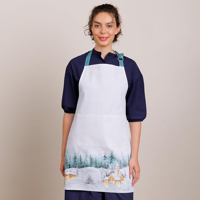 Maison d' Hermine Aprons for women with Pocket 100% Cotton (27.50"x31.50") | Adjustable Neck Strap & long ties Apron Men Chef Wedding Cooking Gardening Server Maid