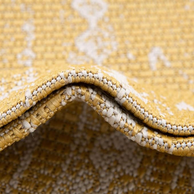 Unique Loom Outdoor Bohemian Collection Area Rug - Anthro (7' 10" Round, Yellow/ Ivory)