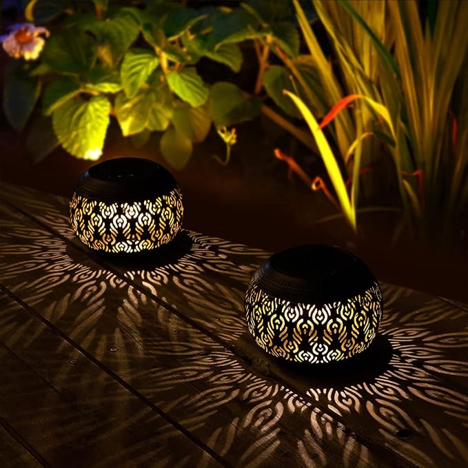 Solar Table Lanterns Outdoor Waterproof - LED Lamp Black Peacock Feather Metal Tabletop Light Solar Powered Decorative Lantern for Indoor Desk Bedroom Patio Garden Pathway Yard (1 Pack)