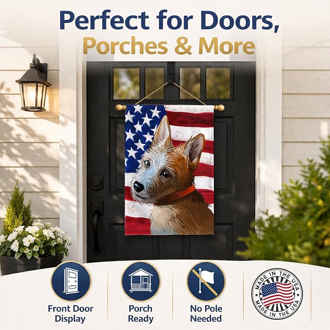 Caroline's Treasures CK6659CHF Portuguese Podengo Dog American Flag House Flag Large Porch Sleeve Pole Decorative Outside Yard Banner Artwork Wall Hanging, Polyester, House Size, Multicolor