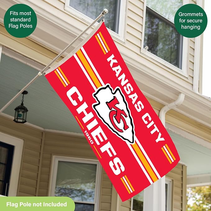 NFL Kansas City Chiefs Vintage Flag | 3 x 5 Outdoor Durable Flag with Grommets | Heavy Duty Banner for Outdoor Garden Patio Decoration | Indoor Wall Decor for Room | Works with Flagpoles for Outside House (Kansas City Chiefs-Vintage)