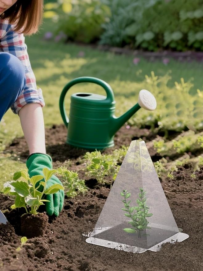 10 Pack Garden Cloches for Plants - Clear Reusable Plastic Seedling Covers with 20 Metal Stakes - Mini Greenhouse Plant Bell Covers for Frost, Sun, Pests Protection(7.8" x 11")