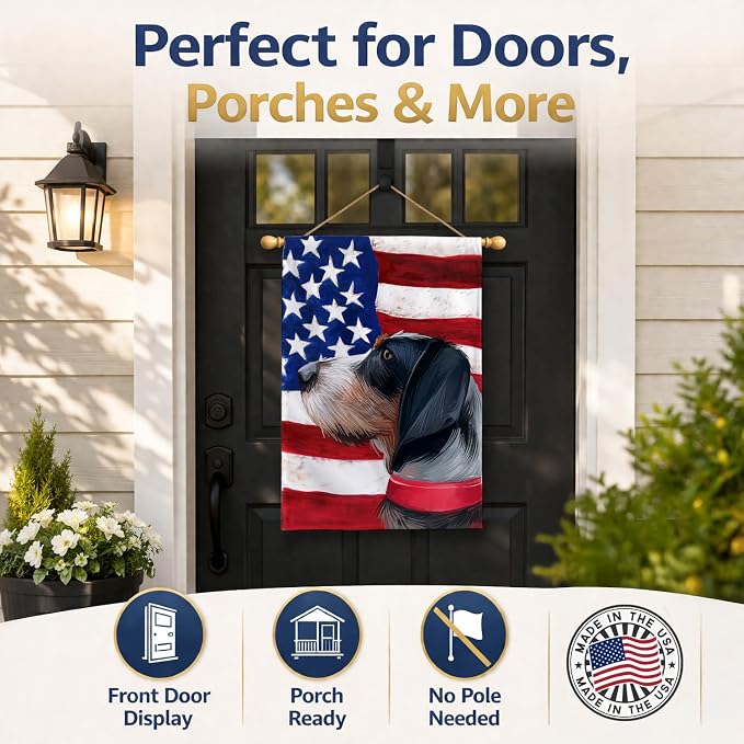 Caroline's Treasures CK6551CHF Griffon Bleu de Gascogne American Flag House Flag Large Porch Sleeve Pole Decorative Outside Yard Banner Artwork Wall Hanging, Polyester, House Size, Multicolor