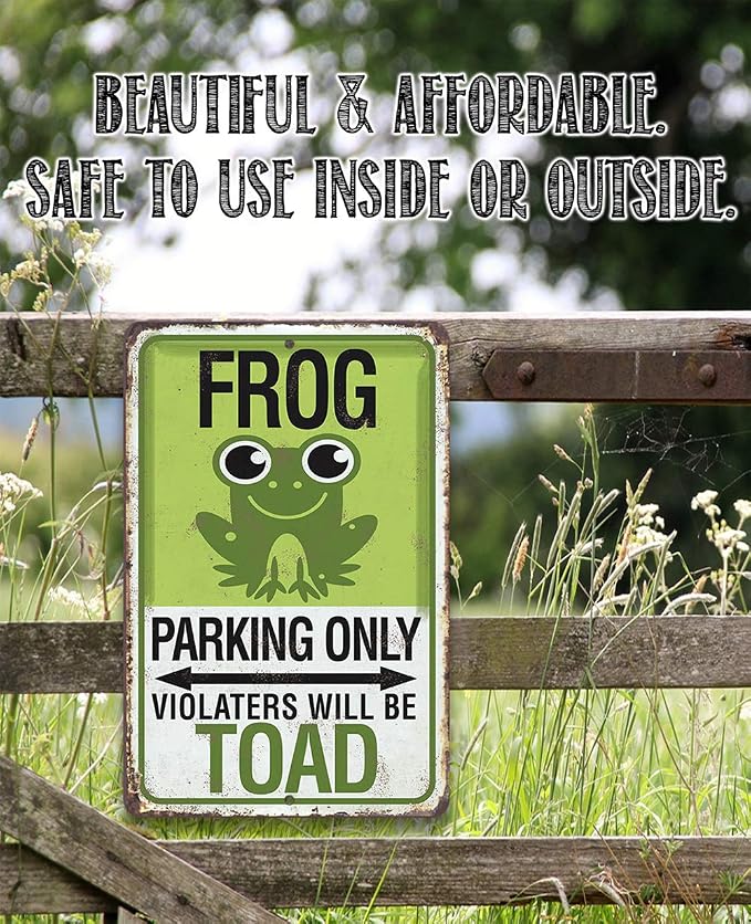Metal Sign - Frog Parking - Durable Metal Sign - Use Indoor/Outdoor - Funny Pun Garage Decor and Housewarming Gift Under $20 (8" x 12")