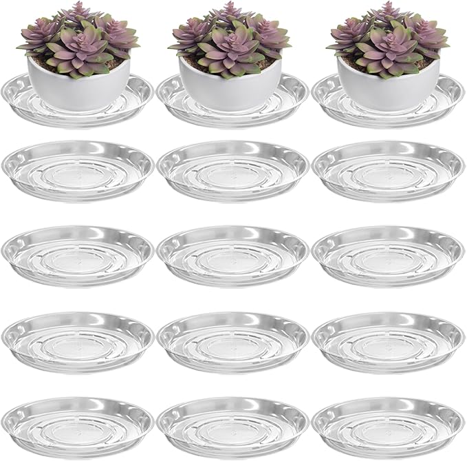 12 Packs 20 Inches Large Clear Plant Saucers for Indoor Outdoor Use Heavy Duty Plastic Plant Trays for Planter Bulk Flower Pot Drip Trays to Catch Water, 4 to 20 Inch