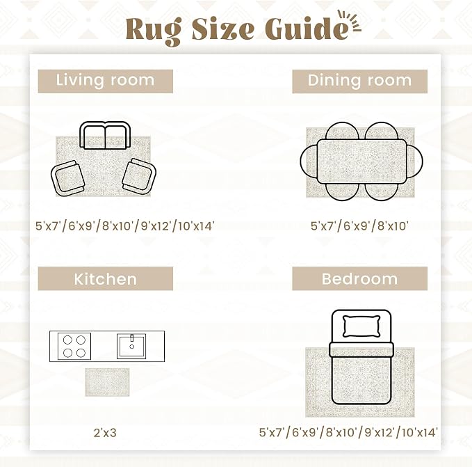 Living Room Rugs 8x10: Washable Moroccan Geometric Boho Rug Farmhouse Non Slip Stain Resistant Large Rug Low Pile Soft Carpet for Bedroom Dining Room Children Room (Beige Floral,8'x10')