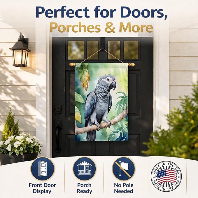 Caroline's Treasures African Grey Parrot House Flag Large Porch Sleeve Pole Decorative Outside Yard Banner Artwork Wall Hanging, Polyester, House Size, Multicolor