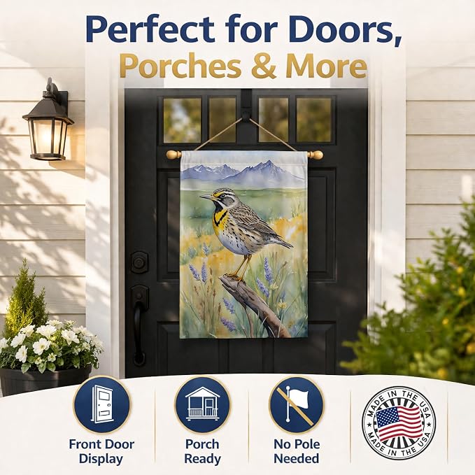 Caroline's Treasures Wyoming Western Meadowlark House Flag Large Porch Sleeve Pole Decorative Outside Yard Banner Artwork Wall Hanging, Polyester, House Size, Multicolor