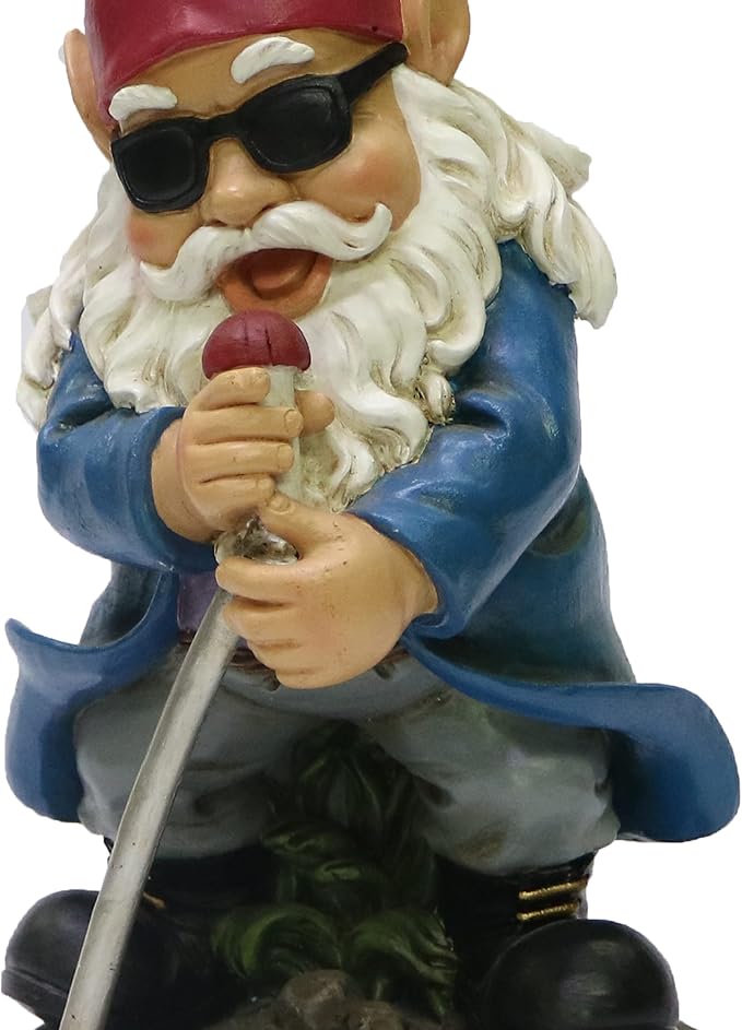 Nature's Mark Rock n Roll Gnome in a Band Singing Resin Statue Figurine Home Garden Decorative Accent Décor (10" H)