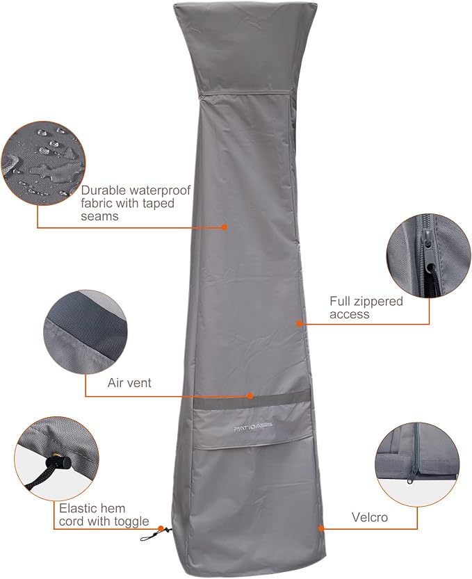 Ouside Heater Cover Waterproof, Standing Patio Heater Covers with Zipper 89 inch High Waterproof UV-Resistant 600D Ripproof Fire Sense Outdoor Heater Cover