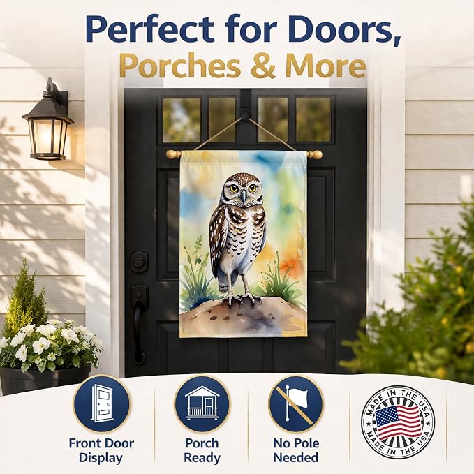 Caroline's Treasures Burrowing Owl House Flag Large Porch Sleeve Pole Decorative Outside Yard Banner Artwork Wall Hanging, Polyester, House Size, Multicolor