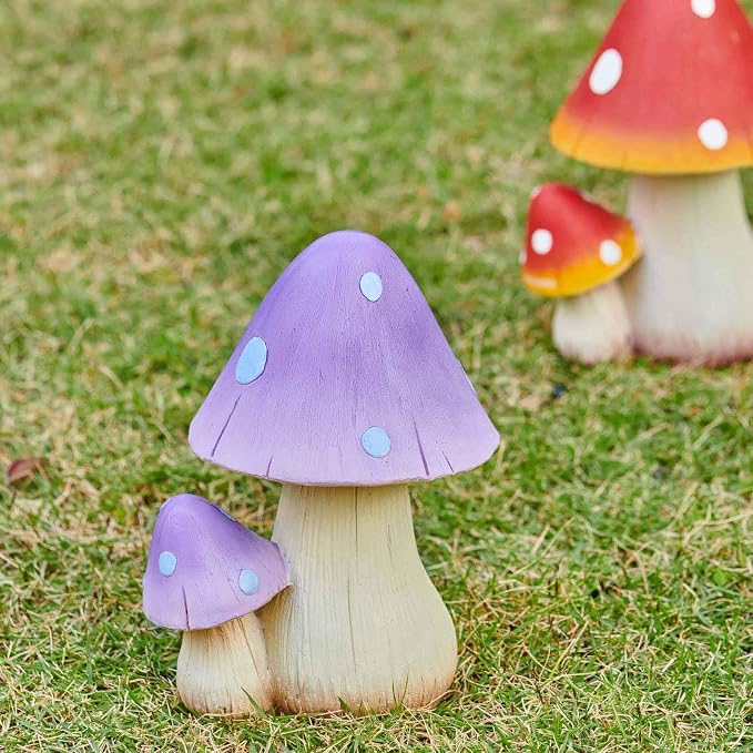 Mushroom Decor Fairy Garden Accessories - Outdoor Cottagecore Decor Mushrooms Ornament for Garden Decoration Garden Gnome's Favorite Mushroom Statues(8” Purple)