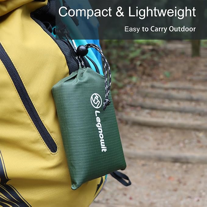 Outdoor Pocket Blanket, 55"x39" Waterproof Foldable Compact Small Picnic Blanket, Ultralight Tarp for Camping, Festival, Beach, Hiking, Backpacking, Travel, Stakes Included (Army Green)