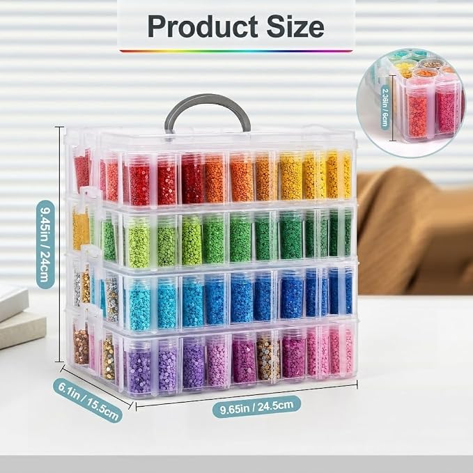 Diamond Painting Storage Container, 4-Tier Bead Organizer Box with 200 Slots, Stackable Crafts Organizers for DIY Diamond Art Accessories Craft Jewelry Bead Storage