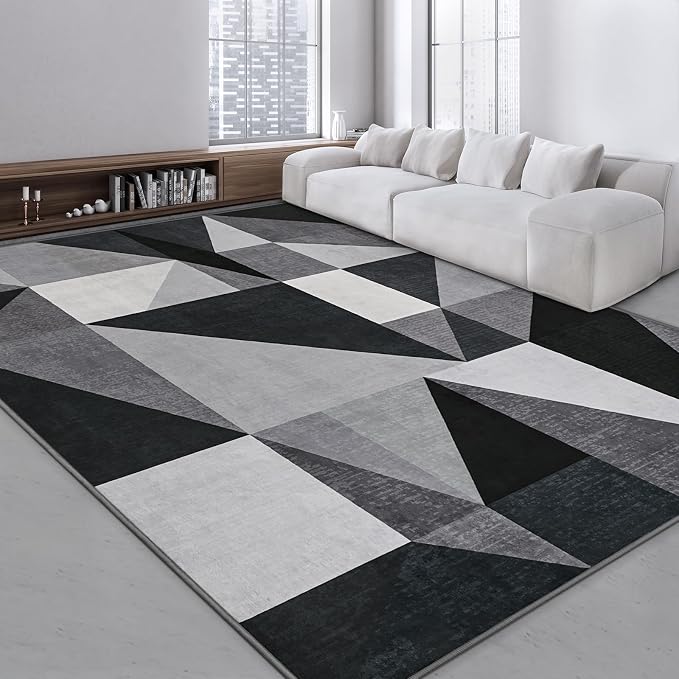 TWINNIS Indoor Modern Area Rug, 6x9 Geometric Patchwork Style Washable Large Rugs for Living Room Bedroom Hardwood Floors, Non Shedding Non Anti Backing Soft Carpet Home Floor Decor, Grey