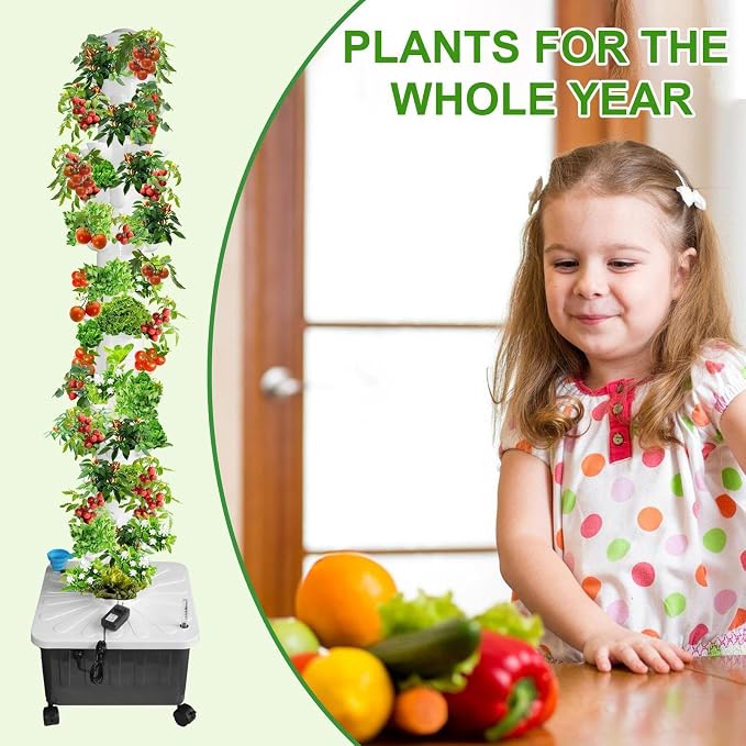 14 Layer Hydroponic Tower 70 Slot Vertical Garden Grow Kit | 14-Layer hydroponic tower 70-slot vertical garden kit with 20L tank pump for indoor balcony patio