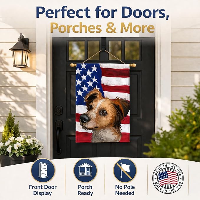 Caroline's Treasures CK6597CHF Kromfohrlander American Flag House Flag Large Porch Sleeve Pole Decorative Outside Yard Banner Artwork Wall Hanging, Polyester, House Size, Multicolor