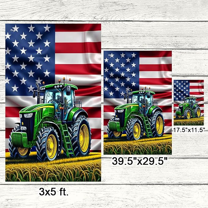 American Flag-Farm Tractor American Flag TPT1600Fv1, 3x5 ft. Flag-USA Flags Premium Polyester-Decorative Indoor Outdoor Flag