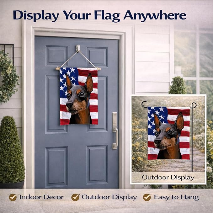 Caroline's Treasures CK6743GF Toy Manchester Terrier American Flag Garden Flag Mailbox Flag Decorative Yard Flag Banner Outside Patio Artwork Yard Flower Beds, Garden Size, Multicolor