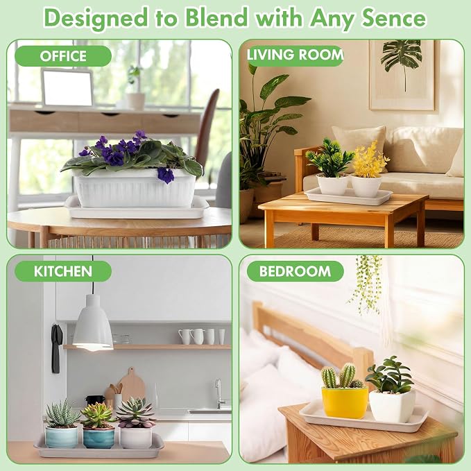 Gejoy 20 Pack Plastic Rectangular Plant Saucer Tray Bulk, 11.8 x 5.3 x 1 Inch Durable Plastic Plant Drip Trays Windowsill Soil Blocking Trays No Holes Watering Tray for Indoor Outdoor Garden Supplies