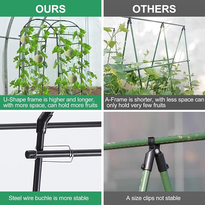 Garden Arch Cucumber Trellis for Climbing Plants Outdoor, 6.7ft Tall Archway Arbor Plant Support Grape Vine Tomato Pea Bean Trellis for Raised Bed Backyard, Black