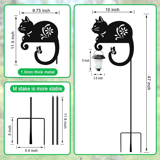 Cat Solar Lights Outdoor,Metal Black Cat Yard Decorations Outside for Garden Decor Stake,Solar Lights for Pathway,Women Gifts
