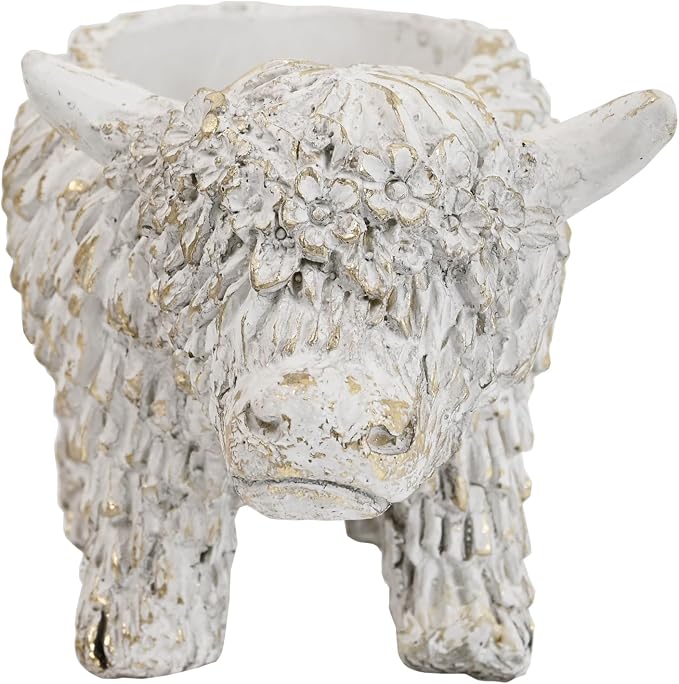 Rustic Highland Cow Planter - Vintage Distressed White Resin Planter Pot Indoor&Outdoor Flower Pots for Garden Home Decor, Succulent, Herbs