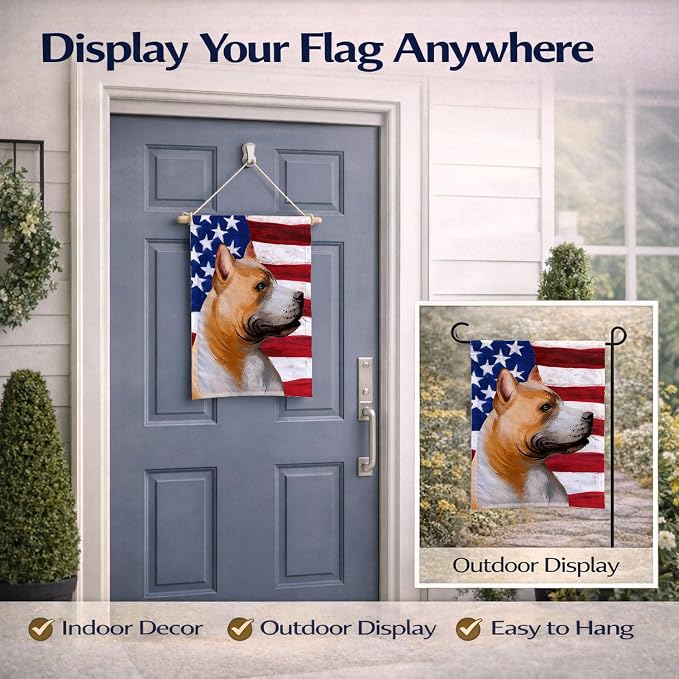 Caroline's Treasures CK6401GF American Pit Bull Terrier American Flag Garden Flag Mailbox Flag Decorative Yard Flag Banner Outside Patio Artwork Yard Flower Beds, Garden Size, Multicolor