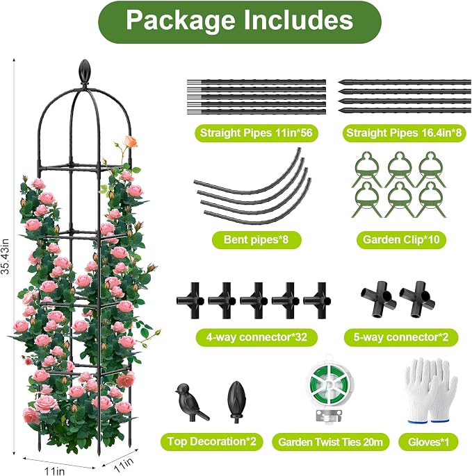 2 Pack Garden Obelisk Trellis, 70" Tall Plant Support for Climbing Vine, Metal Covered Plastic Coating Rustproof Heavy Duty Rose Trellis Indoor Outdoor(Black, 70 * 11.8 * 11.8IN(H*W*L))