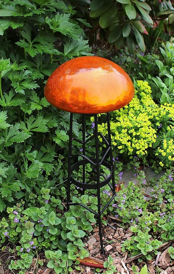 Achla Designs Glass Toadstool Mushroom Gazing Ball, Mandarin