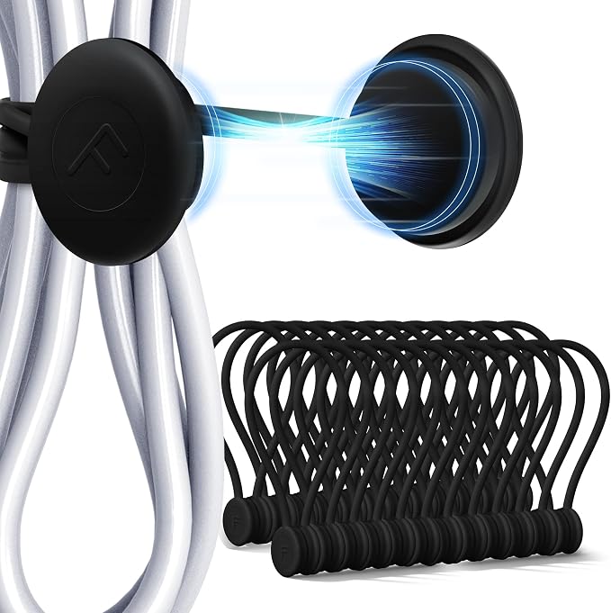COOLMI Magnetic Cable Ties 24 Pack, 6.88 Inch Reusable Silicone Cord Organizer Wraps, Strong Magnet Cable Management Straps for Charging Cords, USB Cables, Earbuds, Desk, Travel, Black