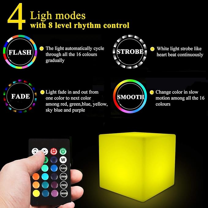 8-in Solar Cube Light Outdoor Waterproof, 16 Colors Illuminate Cube Floor Lamp, Dimmable Glowing LED Tesseract Cosmic w/Ground Stake & Remote Dynamic Effect for Garden Yard Patio Mood Ambient Lighting